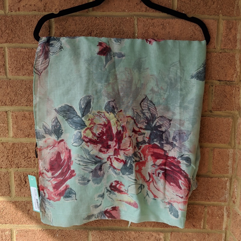 Mint Green and Floral Infinity Scarf